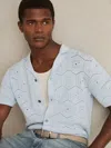 Reiss Royce Open Stitch Button-up Polo Sweater In Blue