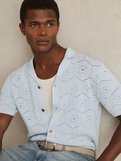 REISS REISS SOFT BLUE ROYCE POINTELLE BUTTON-THROUGH SHIRT