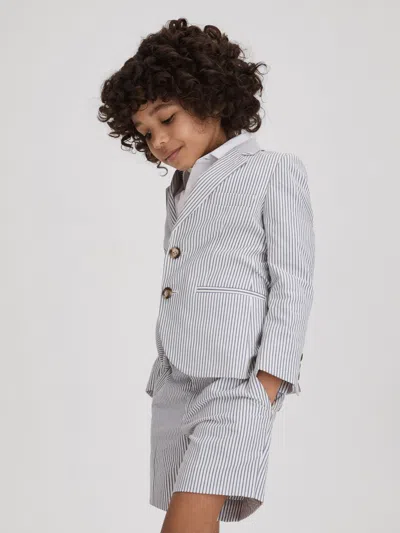 Reiss Kids' Soft Blue Seersucker Striped Adjuster Shorts