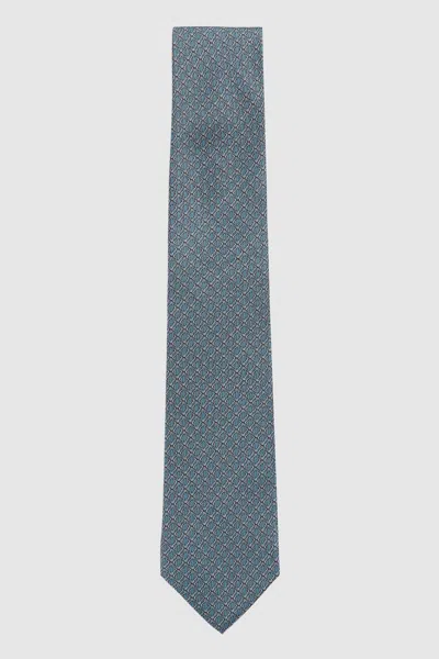 Reiss Soft Blue Silk Geometric-print Tie
