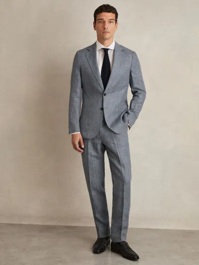 Reiss Soft Blue Slim Fit Linen Check Suit Trousers