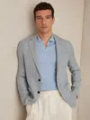 Reiss Soft Blue Slim Fit Single Breasted Blazer With Cotton In Gray