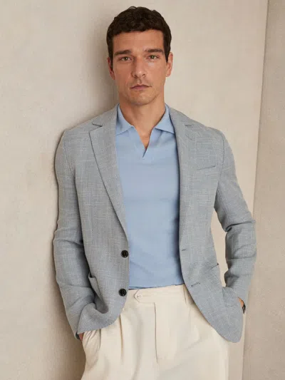 Reiss Soft Blue Slim Fit Single Breasted Blazer With Cotton In Gray