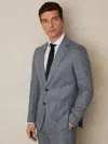 Reiss Soft Blue Slim Fit Single Breasted Linen Check Suit Blazer In Blue