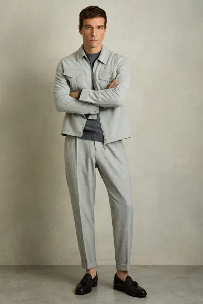 REISS SOFT BLUE SUEDE ZIP-THROUGH JACKET
