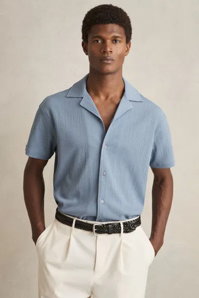 Reiss Soft Blue Textured Cuban Collar Shirt