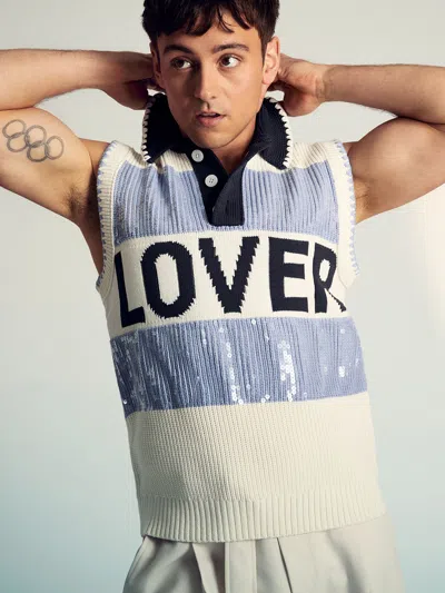 Reiss Soft Blue | Tom Daley Stripe Polo Vest In Gray