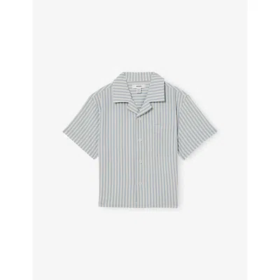 REISS SOFT BLUE WHITE SENSEI STRIPE-PRINT CUBAN-COLLAR SEERSUCKER SHIRT 3-9