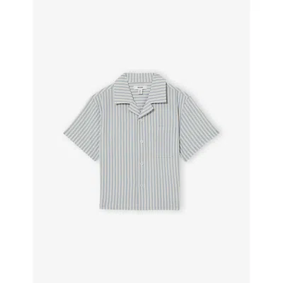 Reiss Kids' Soft Blue White Sensei Stripe-print Cuban-collar Seersucker Shirt 9