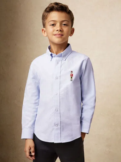 Reiss Kids'  Soft Blue Wilf 9-13 Yrs Nutcracker-embroidered Oxford Shirt Cotton