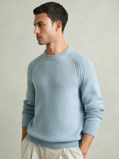 Reiss Soft Blue Wool-blend Raglan-sleeve Jumper In Multi