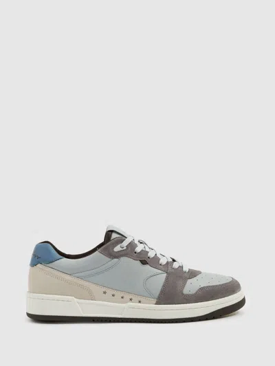 Reiss Soft Blue/grey Astor Leather Lace Up Trainers In Multi