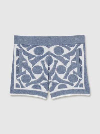 Reiss Soft Blue/white Abstract-pattern Towelling Shorts