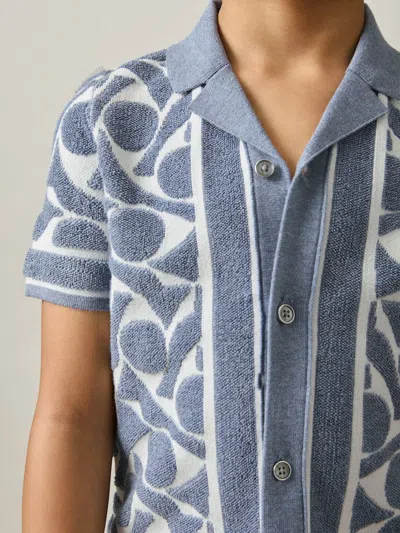 Reiss Soft Blue/white Edmonds 9-13 Yrs Abstract-pattern Towelling Shirt