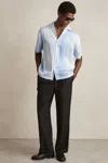 Reiss Soft Blue/white Faded-stripe Cuban-collar Shirt