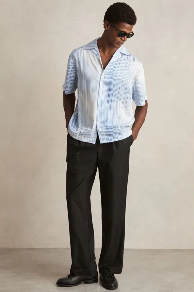 Reiss Soft Blue/white Faded-stripe Cuban-collar Shirt
