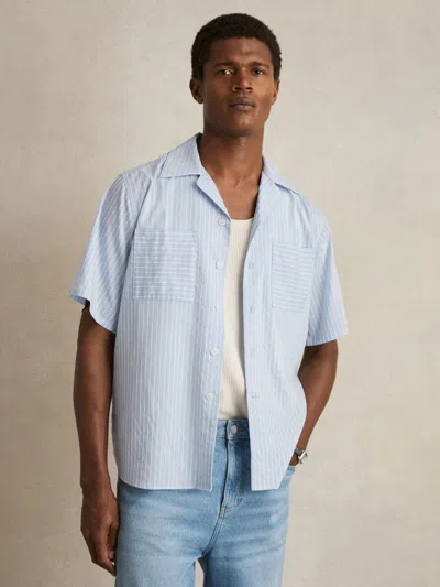 Reiss Soft Blue/white Lyocell-blend Stripe Twin-pocket Shirt In Multi
