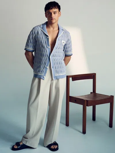 Reiss Soft Blue/white Tom Daley-knit Shirt In Multi