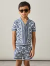 Reiss Soft Blue/white Vounder 9-13 Yrs Abstract-pattern Towelling Shorts