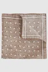 Reiss Soft Brown Melange Almond Print Silk Pocket Square