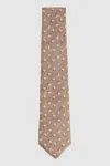 Reiss Soft Brown Melange Silk Geometric Print Tie
