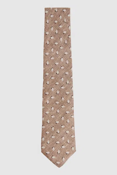 Reiss Soft Brown Melange Silk Geometric Print Tie