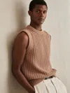 Reiss Soft Camel Cotton-blend Crochet Vest In Brown