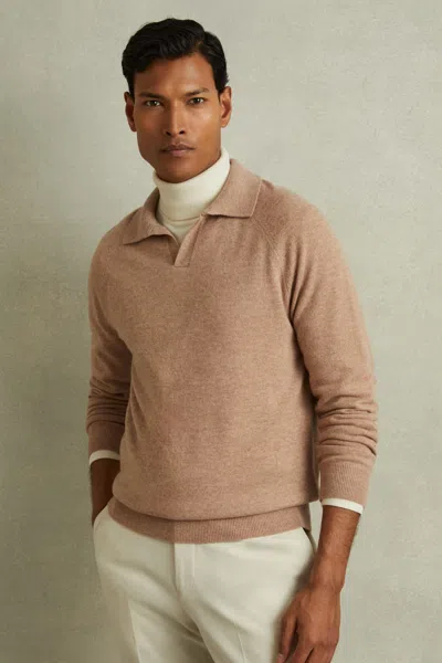 Reiss Soft Camel Wool-cashmere Open-collar Jumper