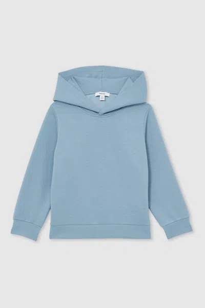 Reiss Kids' Soft Denim Blue 13-14 Yrs Interlock Jersey Hoodie
