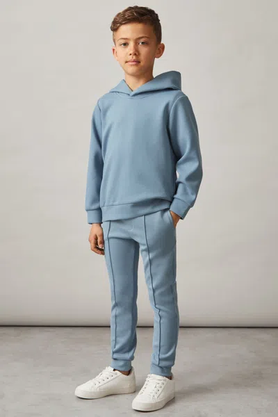 Reiss Soft Denim Blue Fabien 3-9 Yrs Interlock Jersey Hoodie