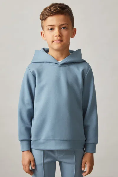 Reiss Soft Denim Blue 9-13 Yrs Interlock Jersey Hoodie