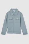 Reiss Soft Denim Blue 9-13 Yrs Interlock Zip-through Overshirt In Soft Denim Blue