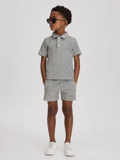Reiss Soft Grey 3-9 Yrs Towelling Drawstring Shorts In Gray