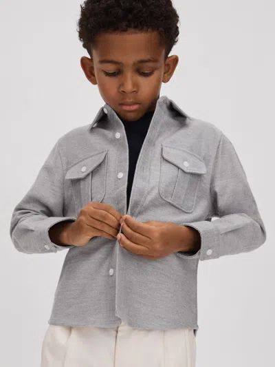 Reiss Soft Grey 9-13 Yrs Brushed Cotton Patch Pocket Overshirt In Gray