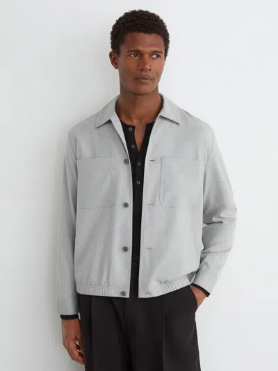 Reiss Soft Grey Brushed Twin-pocket Overshirt With Wool In Gray