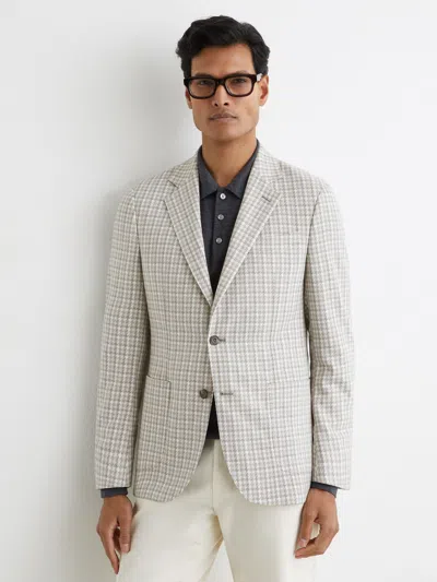 Reiss Mens Soft Grey Canty Houndstooth Single-breasted Stretch-woven Blazer In Gray