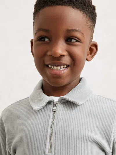 Reiss Kids' Soft Grey Corduroy Half-zip Polo Shirt In Gray