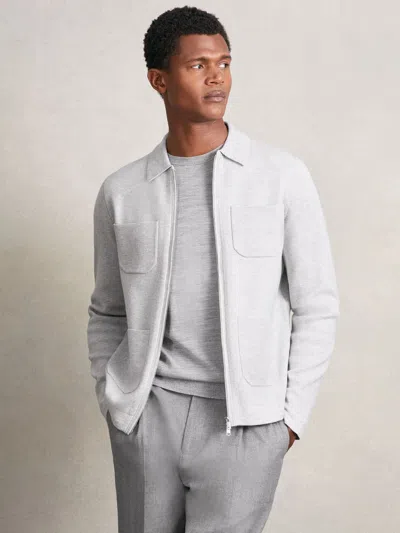 Reiss Roberto Long Sleeved Zip Through Ribbed Four Pocket Shirt Jacket In Gray