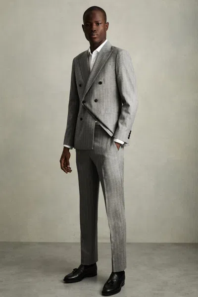 Reiss Soft Grey Slim-fit Pinstripe Suit Trousers