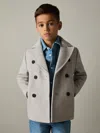 Reiss Soft Grey Melange Bergamo 9-13 Yrs Wool-blend Twill Double-breasted Coat