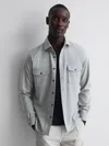 Reiss Soft Grey Melange Button Through Twin Pocket Overshirt In Gray