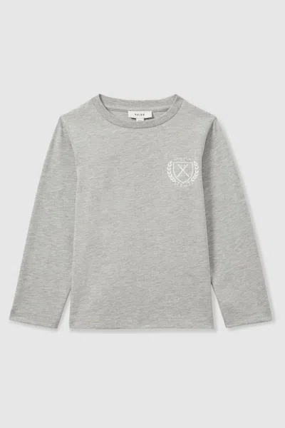 REISS SOFT GREY MELANGE EMERY COTTON-BLEND ALPINE RACES T-SHIRT