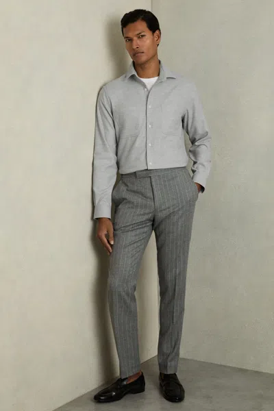 Reiss Soft Grey Melange Twin-pocket Button-through Overshirt