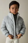 Reiss Soft Grey Melange Farid Herringbone Faux-fur Collar Puffer Jacket In Soft Grey Melange