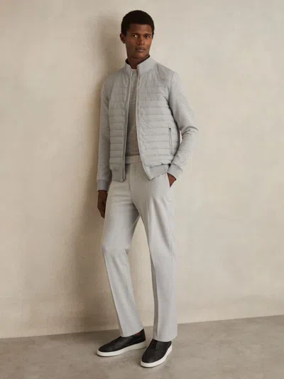 Reiss Soft Grey Melange Hybrid Quilt And Knit Zip-through Jacket