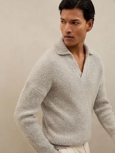 Reiss Soft Grey Melange Jumper In Animal Print