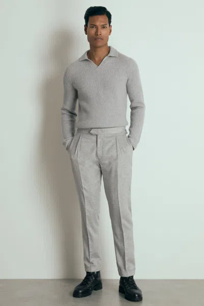 Reiss Soft Grey Melange Laird Atelier Ribbed-cashmere Polo Shirt In Soft Grey Melange