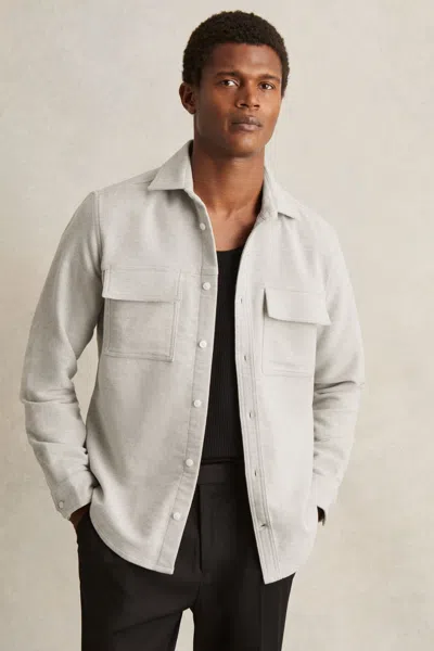 Reiss Soft Grey Melange Moleskin-cotton Twin-pocket Overshirt In White