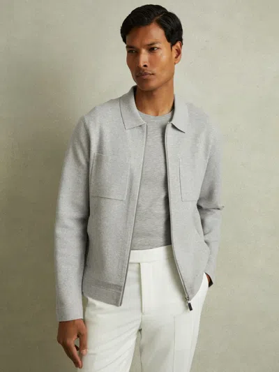 REISS REISS SOFT GREY MELANGE RIVERS KNITTED ZIP-THROUGH JACKET
