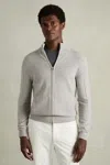 Reiss Soft Grey Melange Splint Wool-cashmere Zip-through Funnel-neck Cardigan